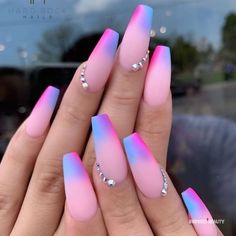 30th Birthday Nails, Gel Nail Art Designs, Unicorn Nails, Vibrant Nails, Glow Nails, Coffin Nails Long, Summer Acrylic Nails