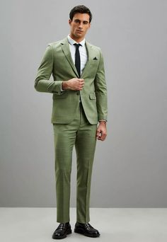 Green Suit Black Tie, Suit Color Combinations, Green Tweed Suit, Green Suit Men, Green Suit Jacket, Olive Green Suit, Sharkskin Suit, Light Blue Dress Shirt, Shirt And Tie