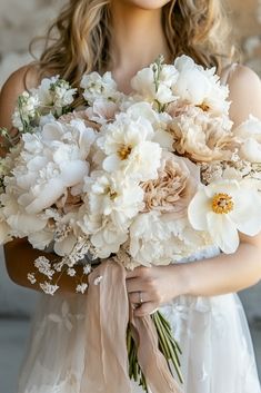 Neutral Peony Bouquet with Rustic Elegance for Your Big Day! White And Brown Wedding Flowers, Wedding Florals Neutral, Peony Wedding Bouquet Summer, Wedding Bouquets Neutral, Neutral Flower Bouquet, Neutral Wedding Florals, Neutral Bouquet, Neutral Wedding Flowers, Bridal Bouquet Peonies