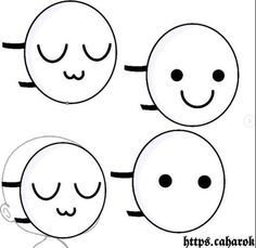 three faces with different expressions drawn on them, one is smiling and the other has closed eyes