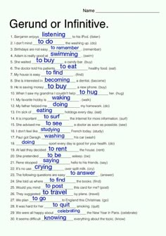 a poster with the words gerund or infinitive