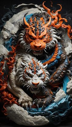 an intricately painted dragon sculpture on display