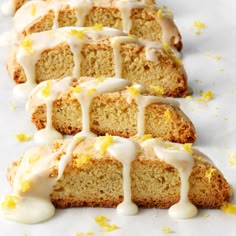 slices of lemon pound cake with icing drizzled on top