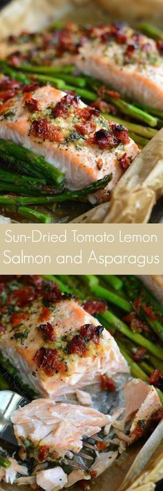 salmon and asparagus with sun dried tomato lemon sauce