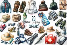 watercolor clip art depicting various items from different countries including hats, gloves and other things