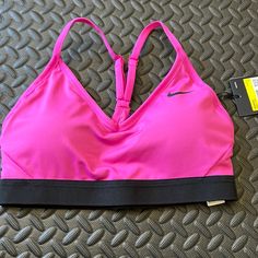 Nike Indy Sport Bra Light Support Padded Color: Pink Black Size: Small Dri Fit Bh1/Bh2 Top Nike Rosa, Pink Bra-friendly Top For Training, Cute Sports Bras Nike, Casual Pink Nike Sports Bra, Nike Athletic Fit Sports Bra With Go-dry, Nike Pink Racerback Sports Bra, Nike Bras, Maroon Nike, Nike Bra