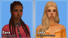 two females with braids are shown in the same avatar for each character, and one is