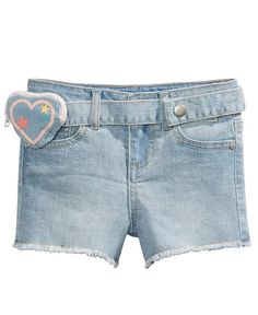 Short with heart shape wallet by Epic Threads. Includes coordinating heart wallet Zip fly with button closure, belt loops Hand pocket at sides and pockets at back Frayed hemline Ramie, Cotton, Polyester, Spandex Machine washable Imported Lay flat measurement: 10.50" waist, 8" long. ID 26-732999385362 size 5 Heart Wallet, Girls Heart, Heart Shape, Lay Flat, Polyester Spandex, Denim Shorts