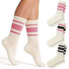 PRICES MAY VARY. Womens Athletic Socks;Package included multiple of different each color striped crew socks.Machine wash, cold water wash, air / tumble dry, no ironing. Women athletic socks are perfect for everyday wear or most outdoor sports activities Fun Novelty Socks;The retro trend set off in recent years,most of bloggers like to wear striped socks with fashion clothes/shoes.3Pairs striped fun crews socks with a retro striped design, it goes well with any clothes for exercise or daily use. Socks Package, Yarn Making, Socks Packaging, Socks Cotton, Pants Skirts, Purple Leggings, Winter Leggings, Sporty Casual, Socks For Women