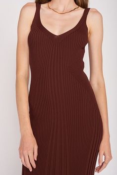 Show off your playful side in our Open Back Ribbed Knit Dress. With a v neckline and sleeveless design, this midi dress boasts a good stretch for ultimate comfort. Perfect for any occasion, this ribbed knit dress adds a touch of fun to your wardrobe! Recommended sizing 2-4 S, 6 M, 8-10 L Model Wears Size SmallModel's Height: 5'9 Fabric Contents: 45% VISCOSE, 37% NYLON 18% POLYESTER Brown Ribbed V-neck Dress, Sleeveless Ribbed Midi Dress For Date Night, Brown V-neck Ribbed Dress, Ribbed V-neck Midi Dress For Date Night, Stretch Brown V-neck Midi Dress, Brown Stretch V-neck Midi Dress, Ribbed Knit V-neck Dress, Chic Knit V-neck Midi Dress, Fall Outfits School