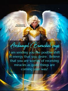 an angel with wings holding a sign that says, i am sending you the positive shift in