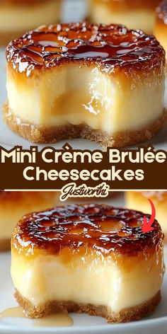 mini creme brulee cheesecakes on a plate