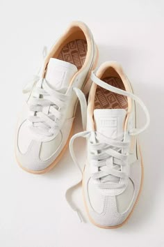 Puma Palermo Sneakers | Free People Puma Sneakers Womens, Business Casual Sneakers, Modern Shoe Storage, Puma Shoes Women, All White Shoes, Dressy Sneakers, Casual White Sneakers, Casual Tennis Shoes, Puma Palermo