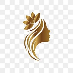 a woman's head with leaves in her hair, on a white and gold background