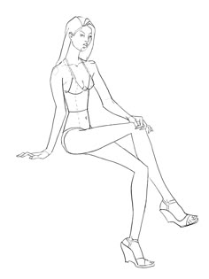 a drawing of a woman sitting on the ground with her legs crossed and one leg up