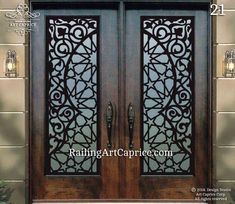 an ornate wooden door with glass panels on the front and side doors are made from wood