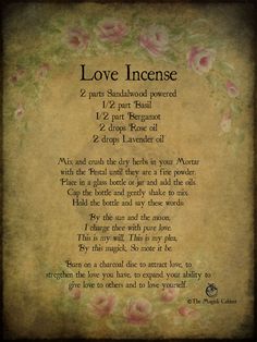 Incense For Love, Incense Recipes, Book Of Shadow, Oil Mix, Witch Spell, Witch Magic, Witchcraft Spell Books