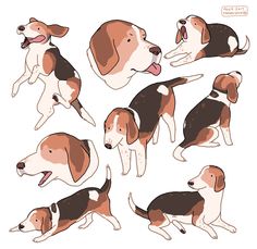 a set of cartoon dogs with different expressions and poses, including the dog's tongue out