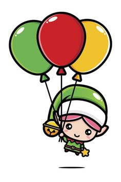 an elf flying with balloons in the air