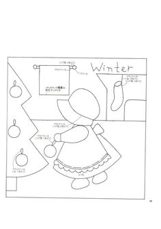 a black and white drawing of a girl in front of a christmas tree with the words winter written on it