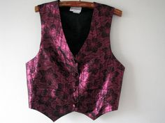 "Vintage women`s vest. Made in UK England. Metalic glossy floral fabric of vest.  Berries, lilac color of vest. 80s vest THREES COMPANY UK. UK Size 12, USA size 8, EU size 38. condition: great vintage. measurements: length 55cm / 21.6\" in bust when laid flat 53cm / 20.8\" in F203" Fitted Floral Print Sleeveless Vest, Vintage Floral Print Sleeveless Vest, Vintage Spring Party Vest, Vintage Party Vest For Spring, Fitted Purple Vest For Summer, Fitted Purple Summer Vest, Spring Party Vintage Vest, Purple Waistcoat, Threes Company