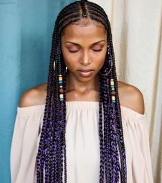 The African culture has been associated with Braids from 5000 years, and tribal braids are the traditional hairstyle preferred by black women from years, but with the advancement in the era, the hairstyles have taken a modern look. Tribal braids have also become a trend with the vibrant colors and variety of hairstyles they offer. … Continue reading 20 Stunning Tribal Braids Hairstyles → Box Braid Hair, Purple Braids, Hair Colorful, Pelo Afro, Fulani Braids, Beautiful Braids, Girls Braids, Cornrow Hairstyles, African Braids Hairstyles