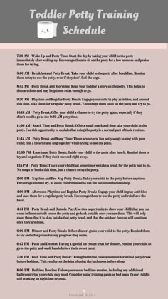 a poster with the words toddler potty training schedule written in black and white