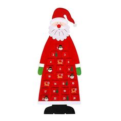 a santa claus is standing in front of a calendar with numbers on it's face