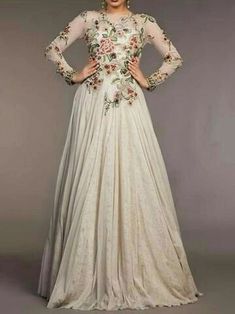 Colorful Embroidered Wedding Dress for Women, Bride Pastoral Marriage Bridal Flower Dresses, Wedding Attire, Bridesmaid Dress, Wedding Dress - Etsy Cream Anarkali Gown In Georgette, Cream Anarkali Georgette Gown, Bollywood Style Off White Gown With Resham Embroidery, Off White Anarkali Floor-length Gown, Off White Floral Embroidered Dress For Reception, Off White Floor-length Anarkali Gown, Floor-length Gown With Resham Embroidery And Fitted Bodice, Off White Floor-length Anarkali Set With Intricate Embroidery, Cream Semi-stitched Gown For Eid