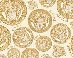 Medusa Head Textured Wallpaper in Gold/Black by Versace Home Gucci Printable Paper, Versace Logo Cake Topper, Extralarge Gucci 3d Wall Art Paper, Gold And Money Wallpaper, Versace Pattern Wallpaper, Grey Versace Wallpaper, Versace Moodboard, Versace Background, Gold Versace Wallpaper