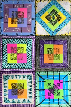 four squares with different designs on them