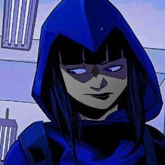 an animated image of a woman in a blue hoodie and black jacket with her eyes closed