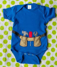 tool belt onesie @Olivia Barron Onesie Ideas, Diy Bebe, Tool Belt, Baby Crafts, Sewing For Kids, Baby Sewing, Future Baby