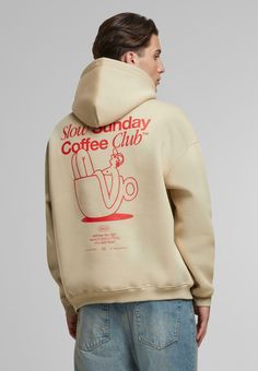 Another Cotton Lab SLOW SUNDAY COFFE CLUB OVERSIZE UNISEX - Luvtröja - beige 1970s Mens Fashion, Slow Sunday, Sunday Coffee, Coffee Club, Hoodie Oversize, Zip Hoodies, The Cult, Find Your Style, Oversized Hoodie