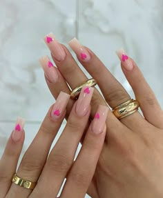 French Tips Colored Nails, Mid Square Acrylic Nails, Barbie Aesthetic Nails, Valentines Day Looks Outfit, Gel X Set, Bday Nails, Batman Tattoo, Heart Nail Designs, February Nails