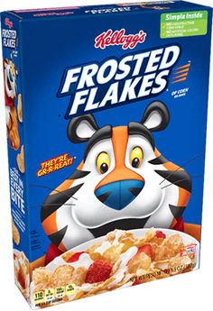 a box of frosted flakes with a tiger face