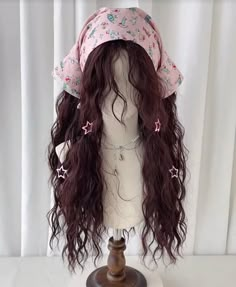 Fantasy Hairstyles Long Hair, Head Scarf Styles Long Hair, Cute Hair Pieces, Kawaii Curly Hairstyles, Hair Claims, 2018 Hairstyles, Pretty Hair Cuts, Harajuku Hair, Concert Hairstyles