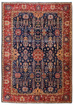 Tabriz Handwoven Traditional Rug Rust Accents, Blue Persian Rug, Stairs Covering, Carpet Fabric, Persian Carpets, Classic Interior Design, Tabriz Rug, Antique Carpets, Persian Rugs