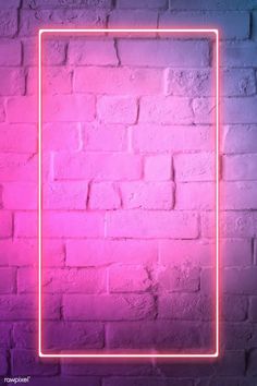 a neon frame on a brick wall with pink and purple light in the corner,