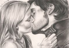 a pencil drawing of a couple kissing each other