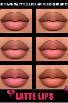 the different lip shapes and colors for lips are shown in this screenshoter's image