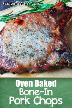 oven baked bone - in pork chops on a cutting board