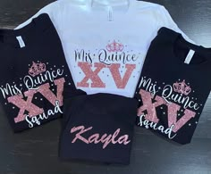 Personalized Quinceañera tees. Quinceanera Surprise Dance Outfits, Surprise Dance Outfits Quinceanera, Quince Surprise Dance Outfits, Chambelan Outfits, Quince Shirts, Surprise Dance Outfits, Court Outfit, Surprise Dance, Custom Tee Shirts