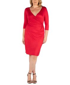 Ever polished and chic, this fashionable style features an elegantly draped front gathered at the waist. This dress is a must have for any professional's closet. Womens Wrap Dress, Romper Dress, Plus Size Dress, Active Wear Tops, V Neck Dress, Plus Size Dresses, Women Long Sleeve, Jumpsuit Dress, Red Dress