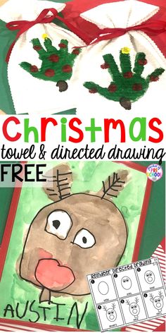 christmas art project for kids to do with the santa clause hat and reindeers on it