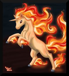 an image of a unicorn with fire in the background