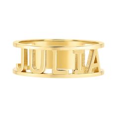 Elegant Yellow Gold Stackable Rings With Custom Name, Elegant Yellow Gold Engraved Ring With Custom Name, Elegant Custom Name Engraved Yellow Gold Ring, Classic Gold Rings With Names, Classic Yellow Gold Engraved Ring With Custom Name, Elegant Nameplate Rings, Elegant Yellow Gold Signet Ring With Name, 14k Yellow Gold Engraved Ring With Names, 14k Yellow Gold Rings With Names