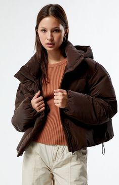 Womens Puffer Jacket, Short Puffer Jacket, Design Composition, Brown Design, Puffer Jacket Women, S Models, Pacsun, Puffer Jacket, Down Jacket