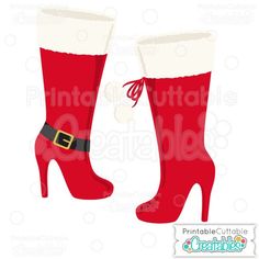 a pair of red high heeled boots with santa claus's hat on them