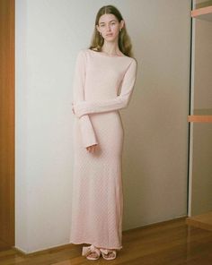 Pointelle Soft Knit Maxi Dress - Soft Pink - MY MUM MADE IT Pointelle Dress, Gauze Maxi Dress, Trumpet Sleeves, Knit Maxi Dress, Soft Pink Color, Mini Cami Dress, Lounge Dress, Knitted Romper